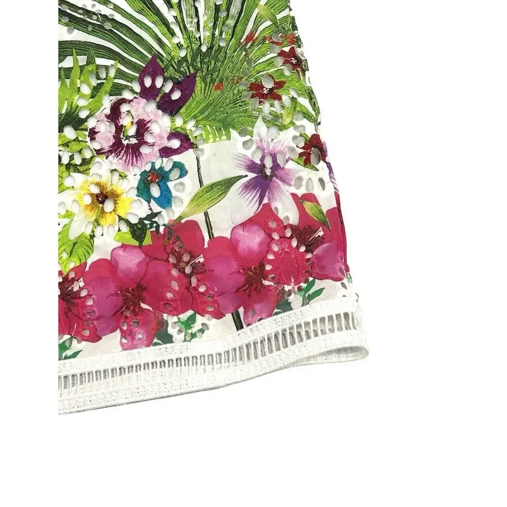 Desigual White Eyelet Sheath Dress Size 0 EU 34 XS Floral Design Vest Denver - Picture 5 of 8